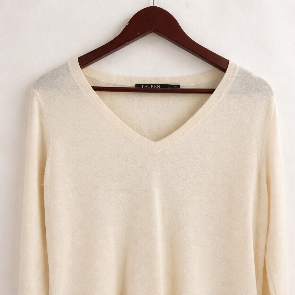 Lauren Ralph Lauren Sweater Women PS Cream Silk Blend Layered Preppy Minimalist - Picture 2 of 9